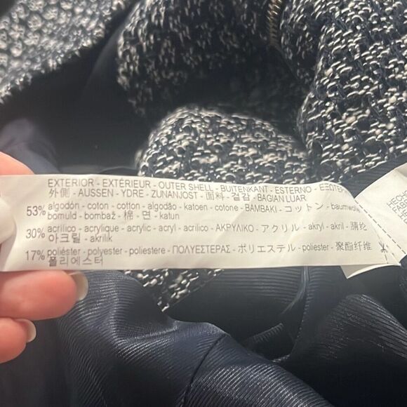 ✨Zara Classic Minimalist Tweed Blue White Zip Up Sz Medium Peacoat✨ - Picture 10 of 10